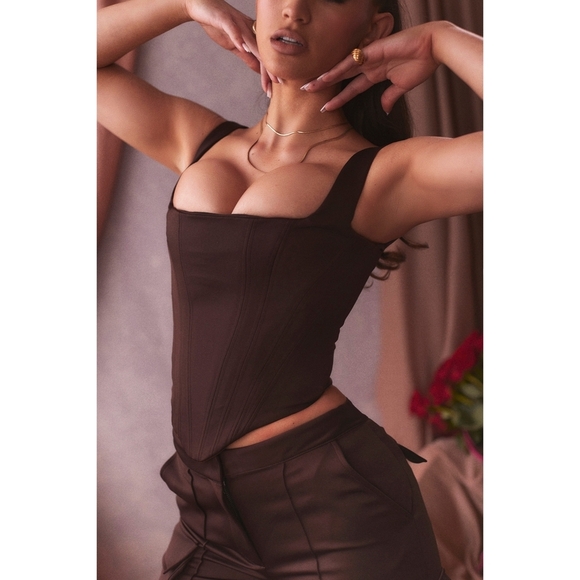 HOUSE OF CB Rafa Corset Chocolate Satin Top Small - Picture 14 of 15